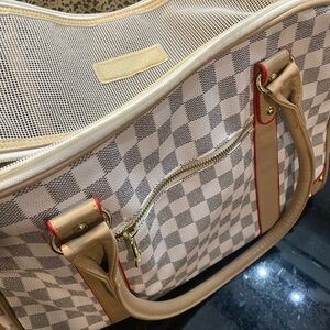 Stylish Beige Checkered Women Bag